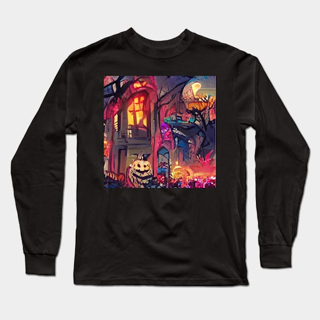 SURREAL HALLOWEEN STREET SCENE Long Sleeve T-Shirt by sailorsam1805